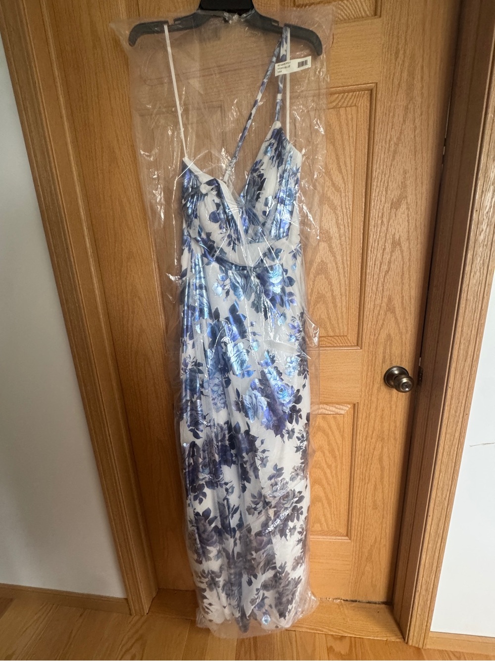 City Studio Blue and White Floral Maxi Dress with Spaghetti Straps